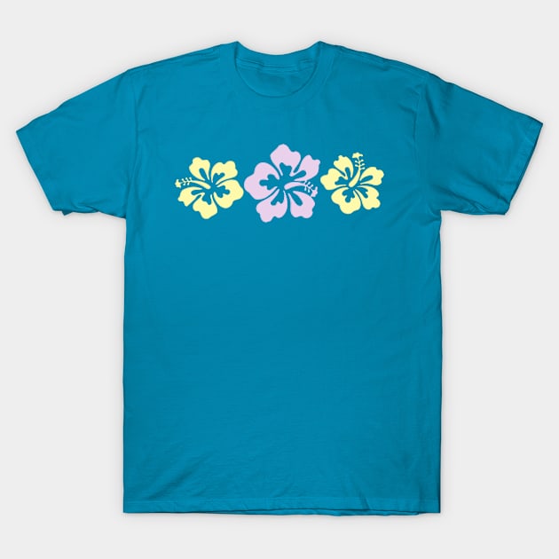 Hibiscus Flowers In Yellow And Lavender Line Art T-Shirt by PhotoArts